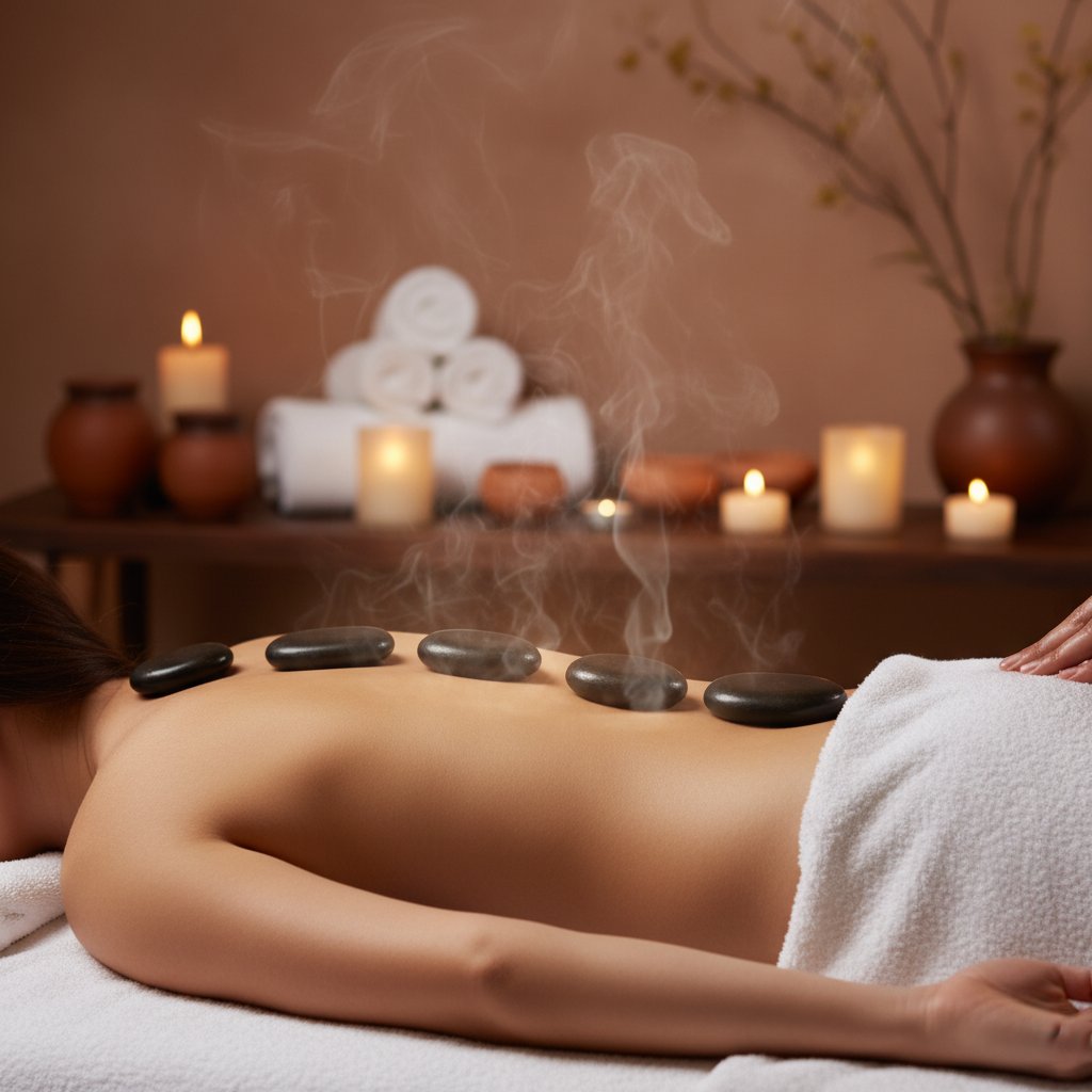 Hot stone massage with warm basalt stones